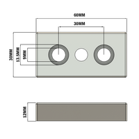 32-3060M10S-3 MODULAR SOLUTIONS FOOT & CASTER CONNECTING PLATE 30MM X 60MM, M10 HOLE, SOLID ALUMINUM W/HARDWARE